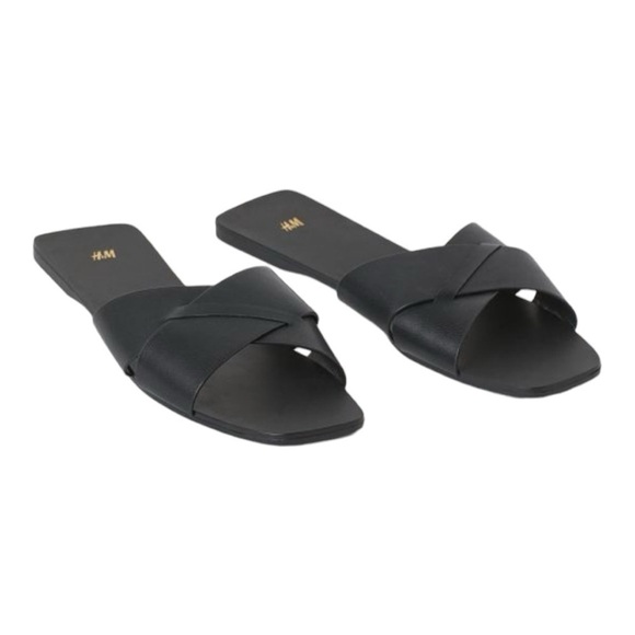 H&M Black Leather Slides Slippers Sandals size 8 - Picture 2 of 9
